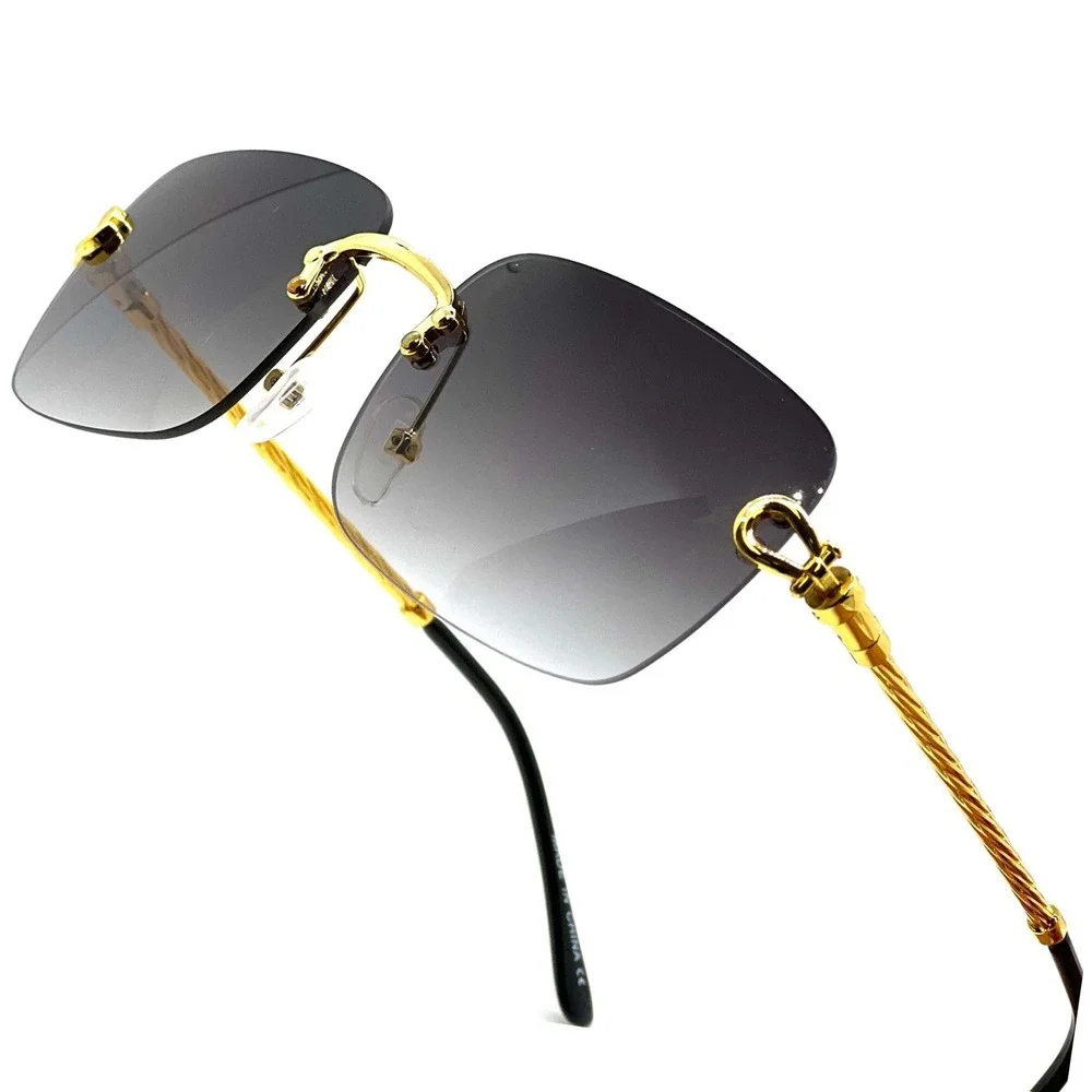 Men Sunglasses Rimless Square Gold Frame Gradient Lens Fashion Shades Lentes New